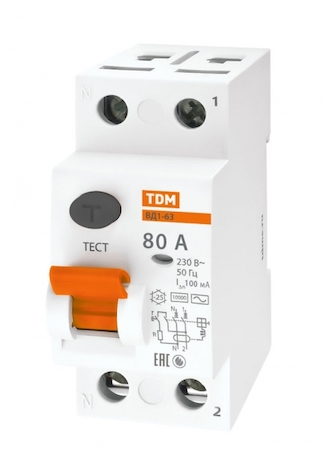TDM ELECTRIC SQ0203-0020 Устройство защитного отключения ВД1-63 2Р 80А 100мА TDM